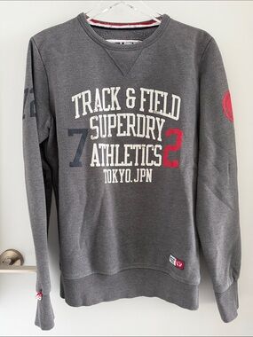Superdry Gray Track & Field Athletics Crewneck Sweatshirt with Red Accent